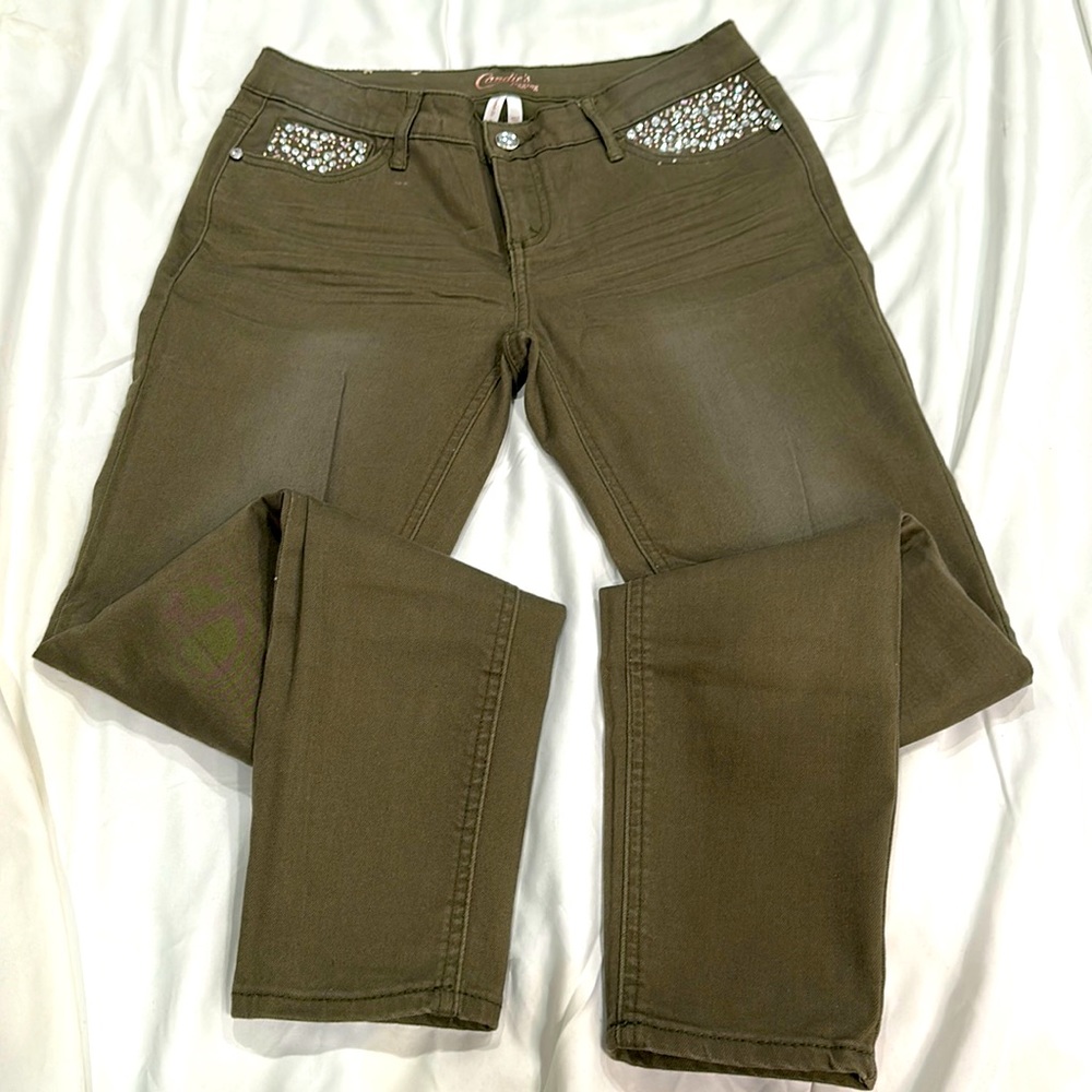 Junior Candie’s leggings military green jeans,size 7.